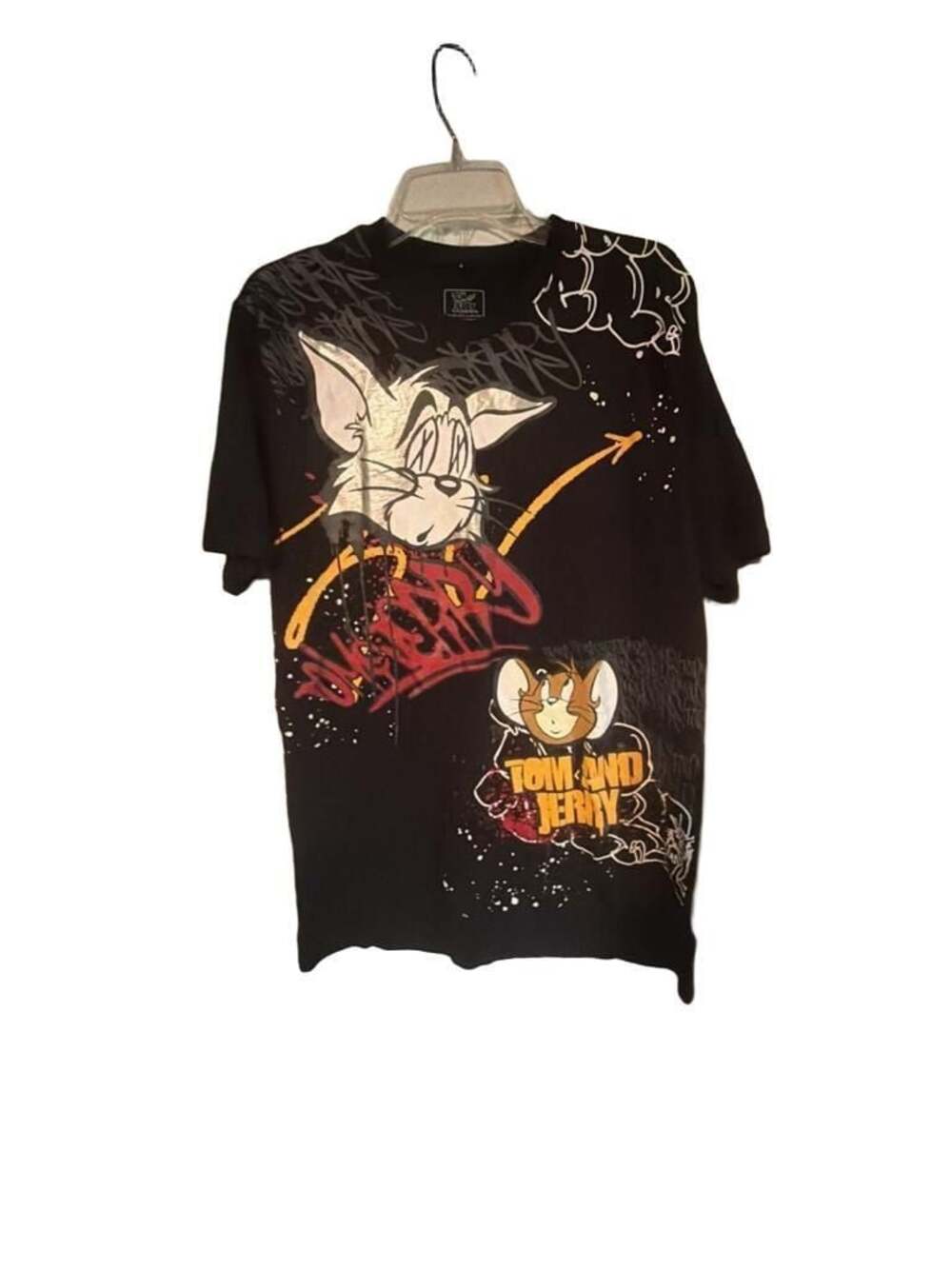 Tom & Jerry Graffiti Graphic Print Black T-Shirt